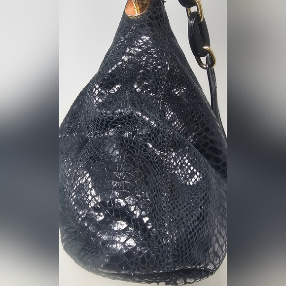 **$OLD*Michael Kors Lilly Black Snakeskin Print Leather Slouchy Hobo Shoulderbag - Picture 7 of 15
